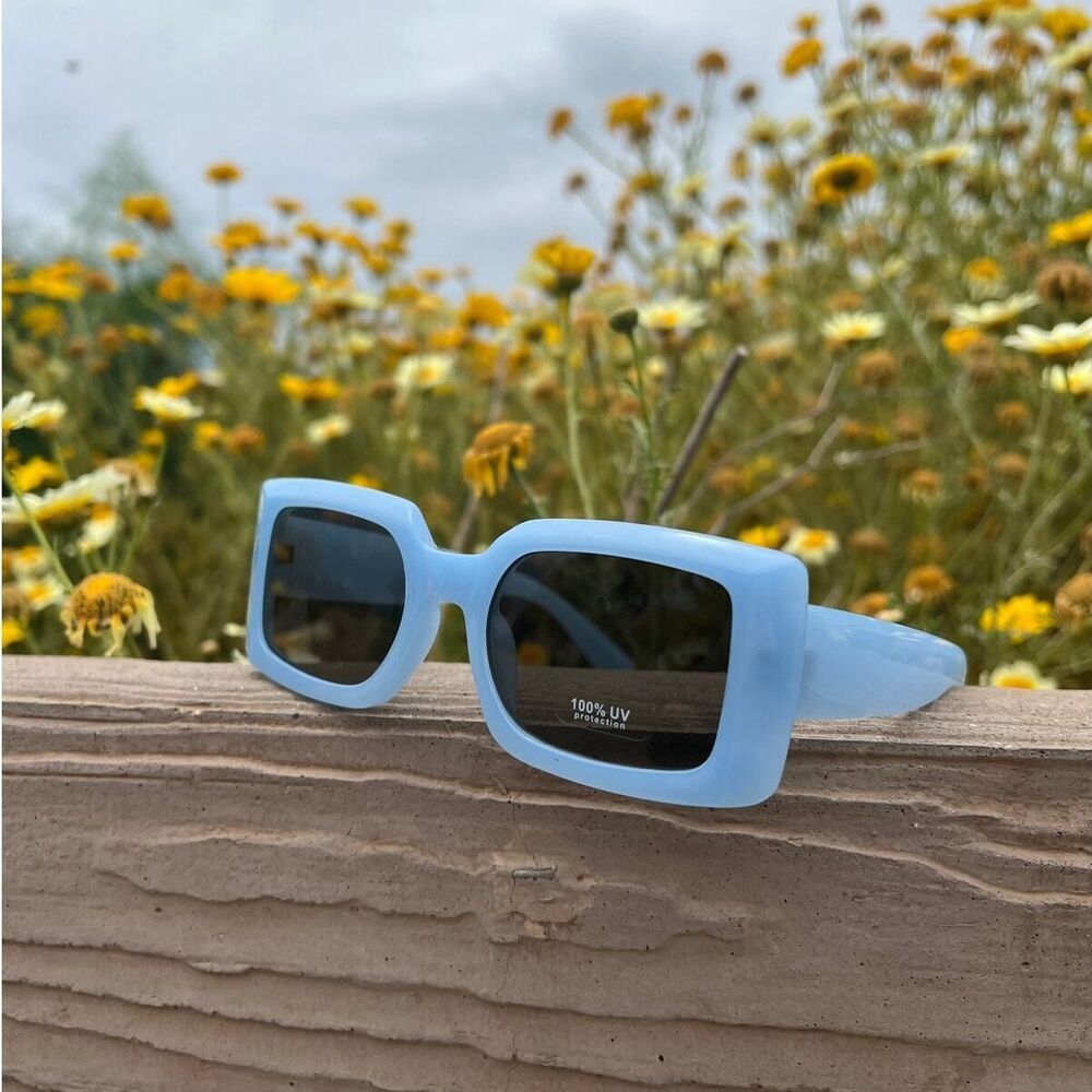 Sunglasses  Blue color smooth plain square light tint edc baddie  cottagecore - Picture 5 of 14